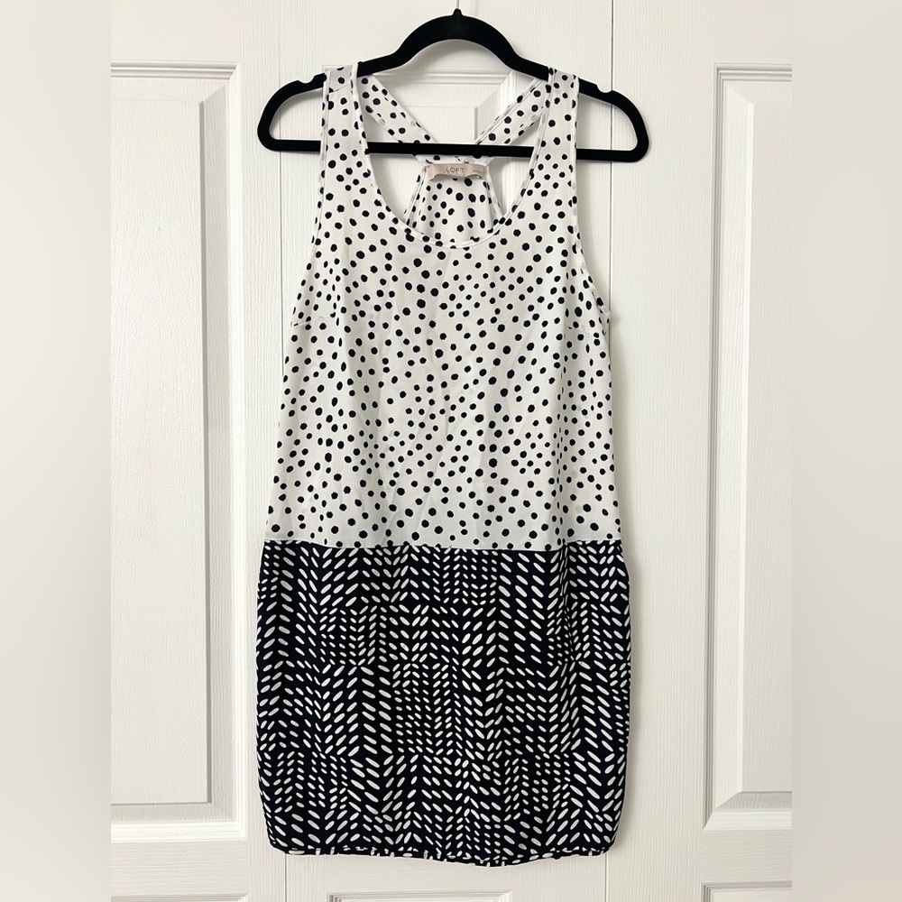 LOFT Navy and White Patterned Dress